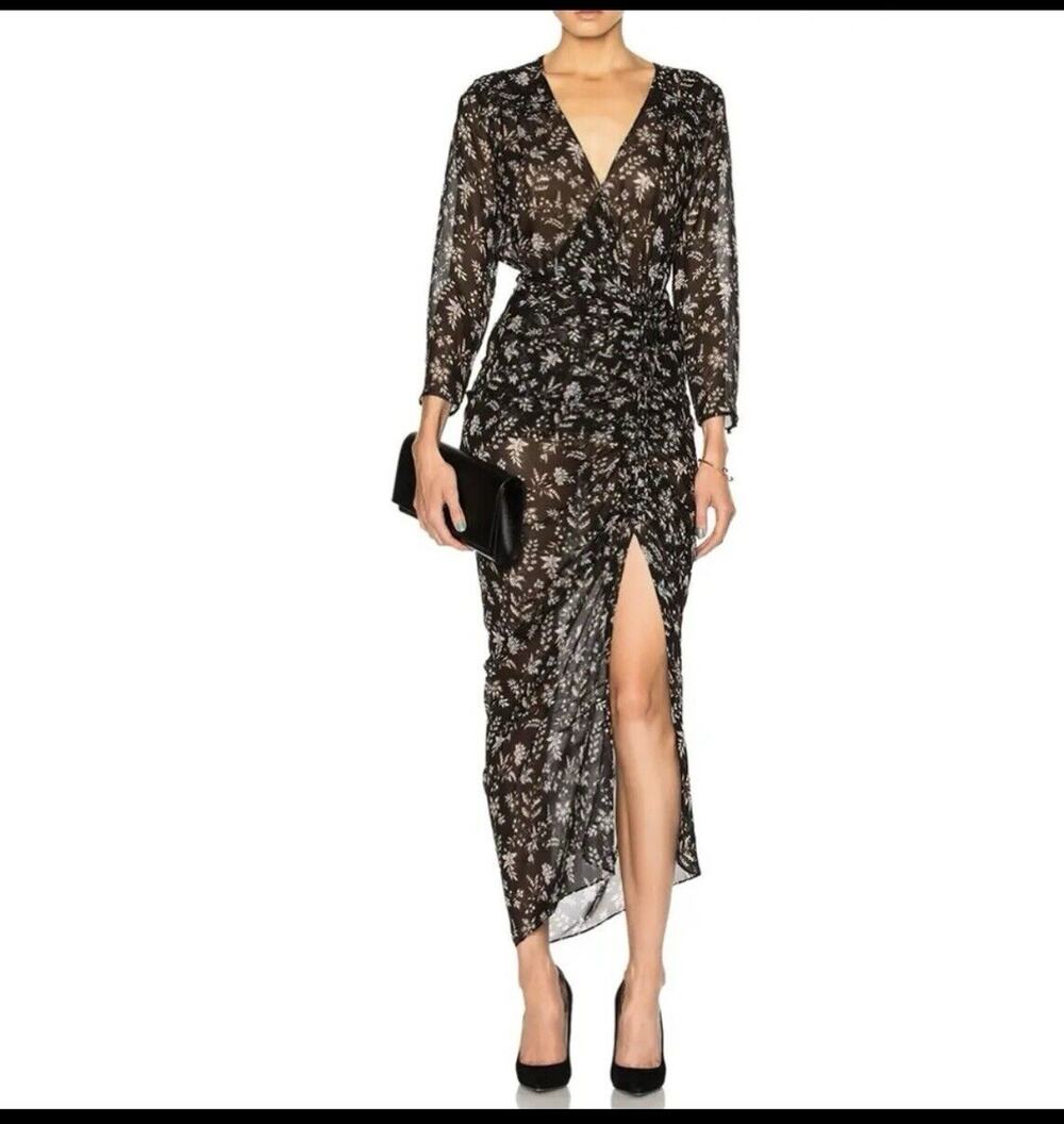 Veronica Beard Merrill 100% Silk Midi Dress High Front Slit Lined Floral Size 4